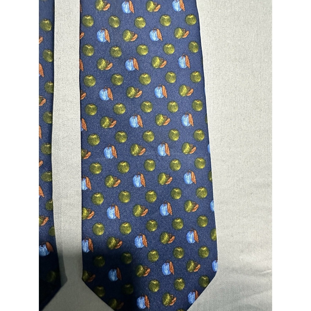 Brooks Brothers Makers Navy Blue Apple Print‎ Silk Necktie
